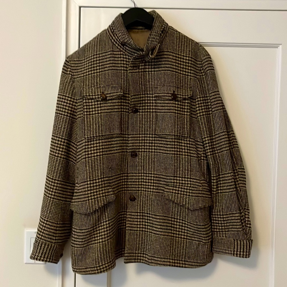 Beautiful men’s wool field jacket by Massimo Dutti in tan check, size medium